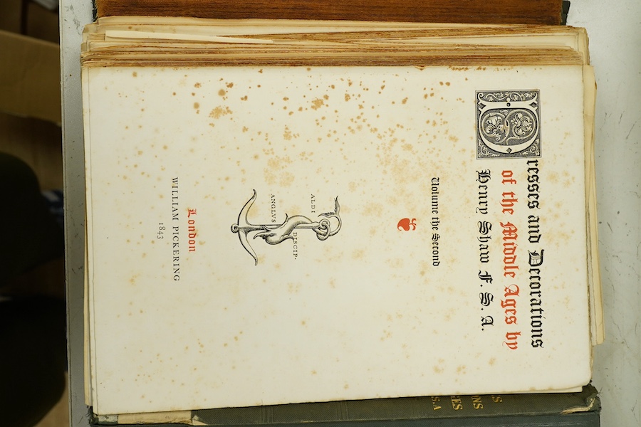 Shaw, Henry - Dresses and Decorations of the Middle Ages. 2 vols. decorated titles (in red and black). numerous coloured and tinted plates and text illus., some coloured and decorated initials/borders; orig. blind decora